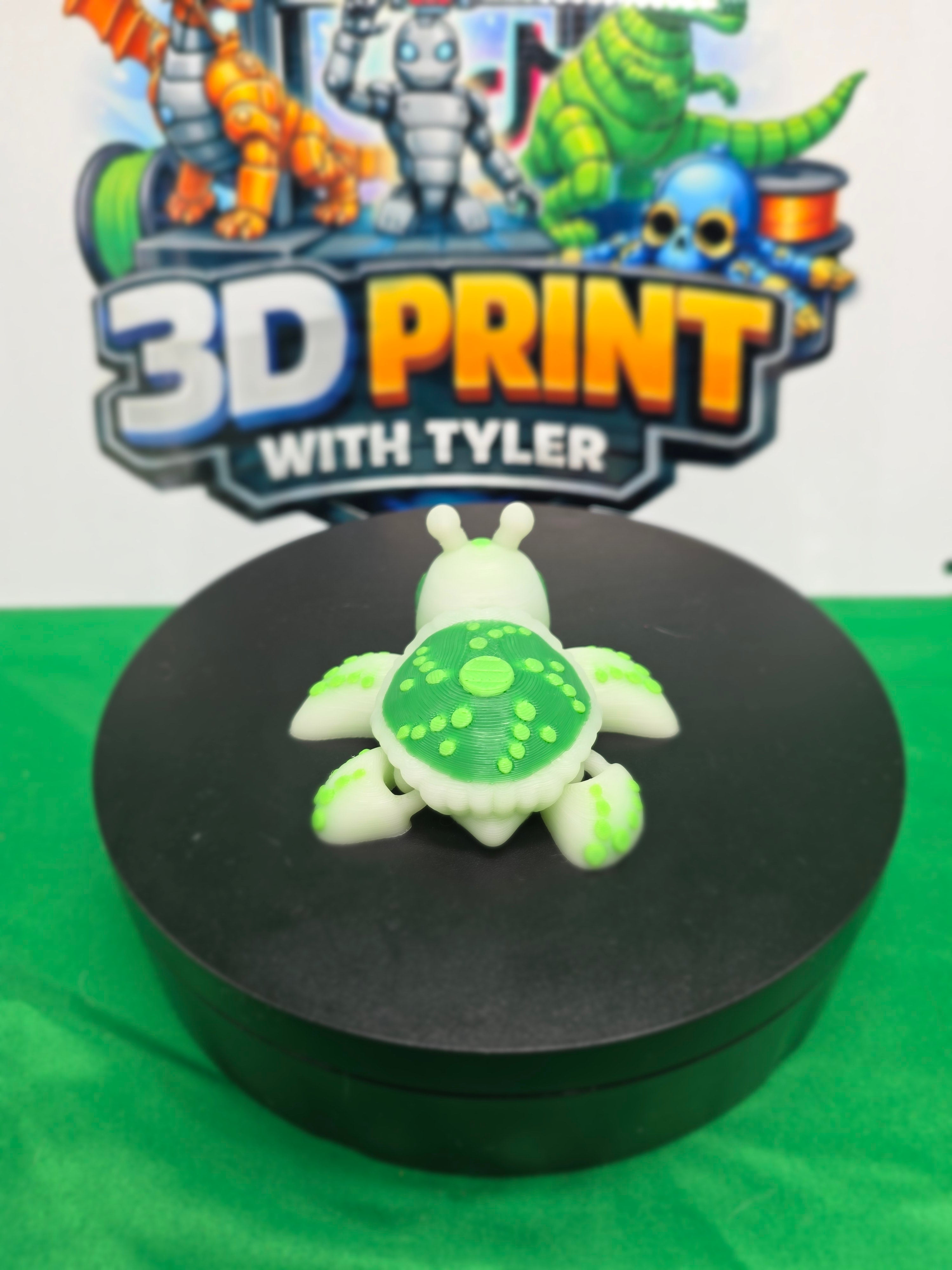 Alien Turtle- Glow in the Dark – Articulated 3D Printed Turtle Toy